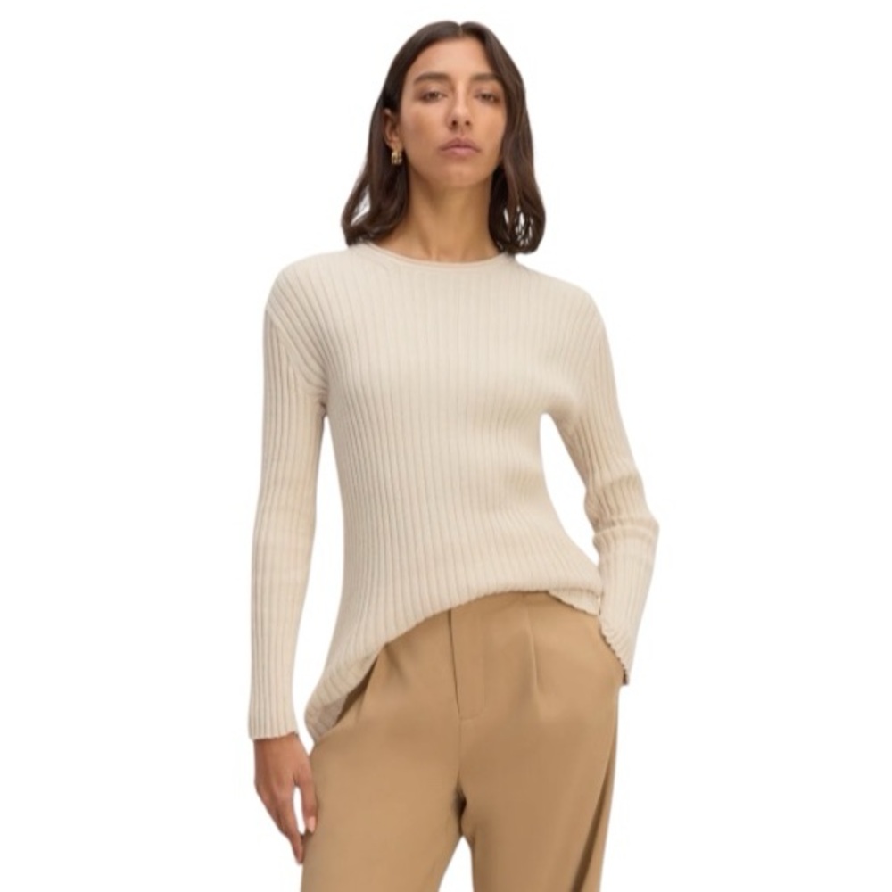 Everlane Cotton Crew Rib Long Sleeve in Canvas